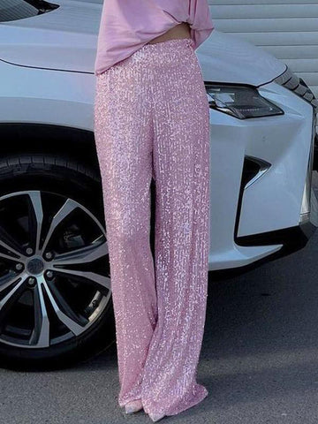 High-Waisted Wide-Leg Trousers in Pink