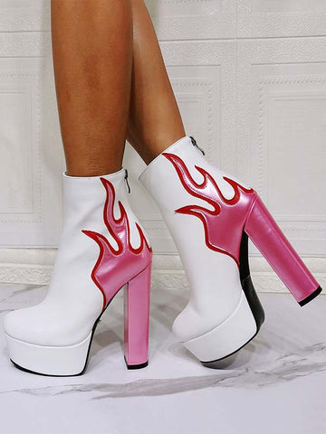 Block-Heel Platform Ankle Boots in Magenta