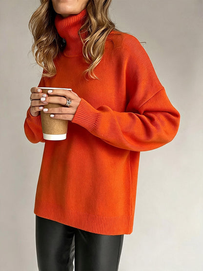 High-Neck Oversized Jumper with Long Sleeves in Black – photo 3