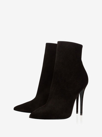 Pointed-Toe Stiletto Ankle Boots in Black