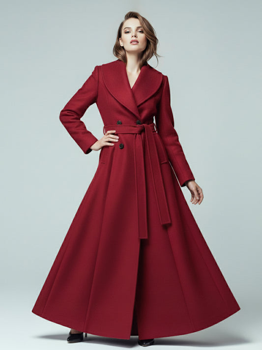 Double-Breasted Coat with Long Sleeves in Burgundy – photo 1