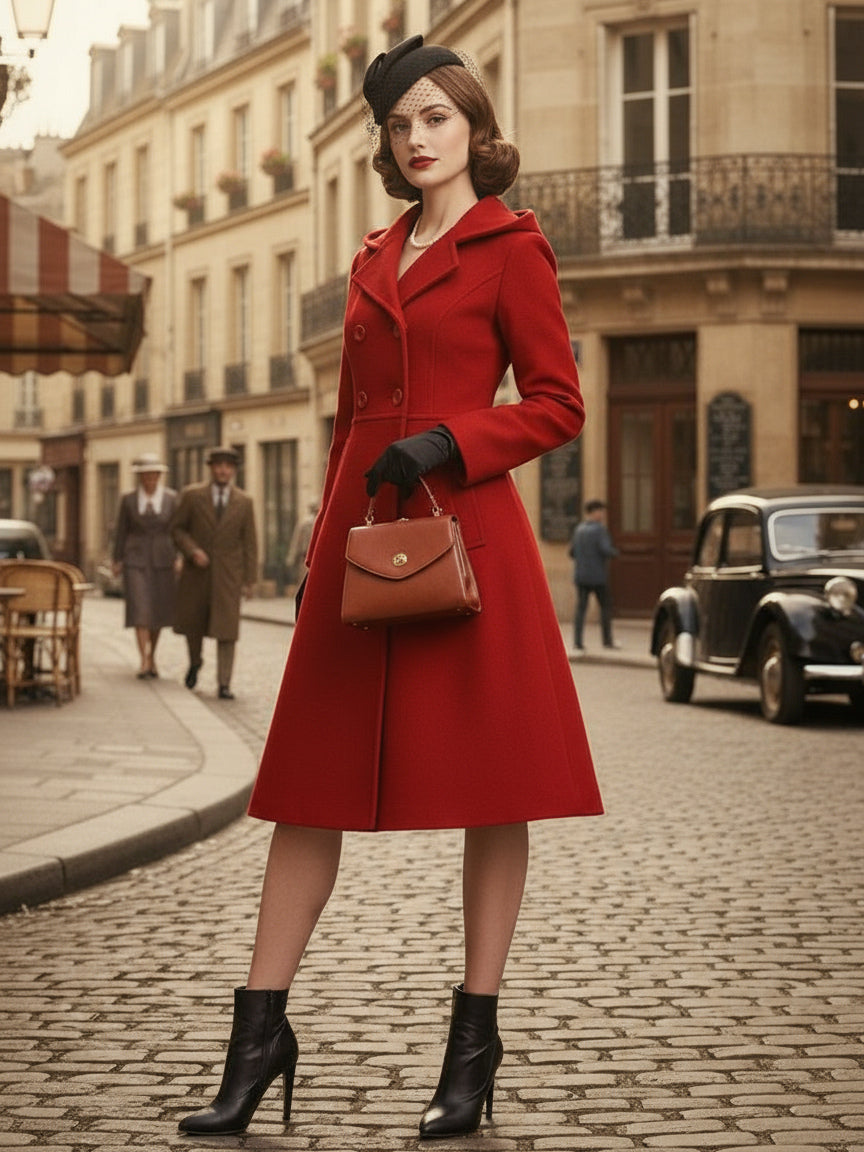 Double-Breasted Coat with Hood in Red – photo 9