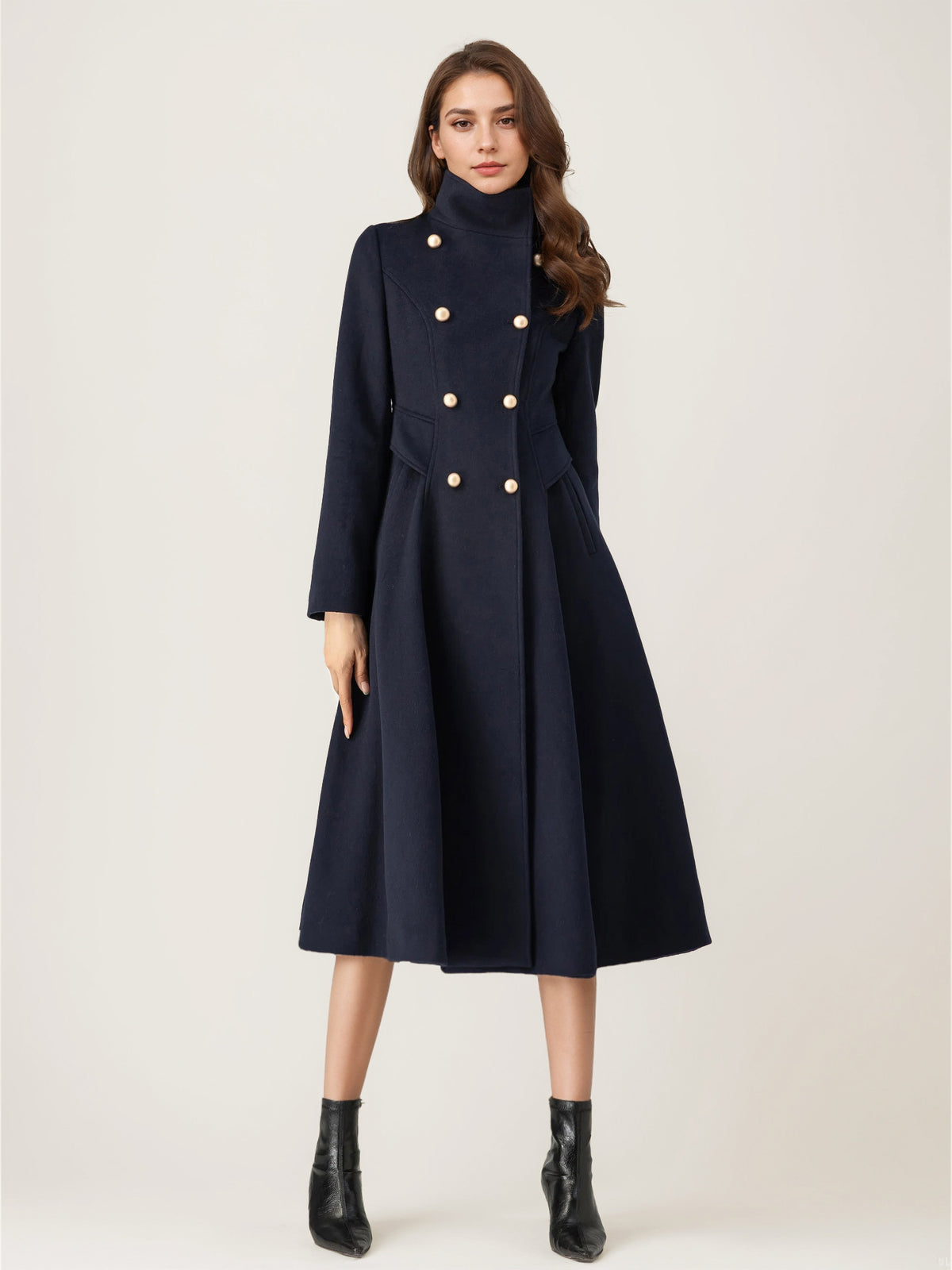 Double-Breasted Coat with Long Sleeves in Navy – photo 4