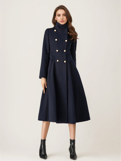 Double-Breasted Coat with Long Sleeves in Navy – photo 4