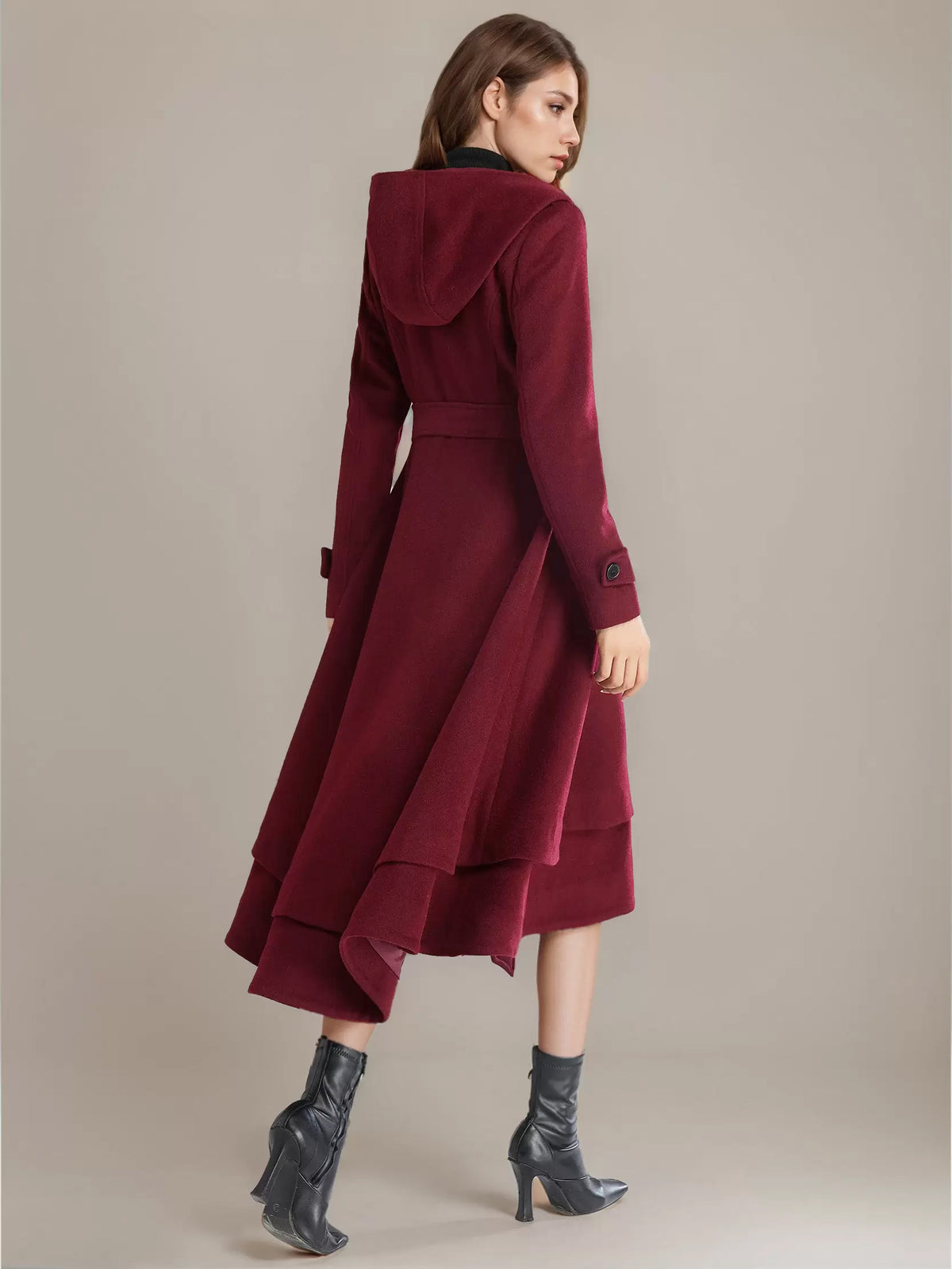 Flared Coat with Hood in Black – photo 5