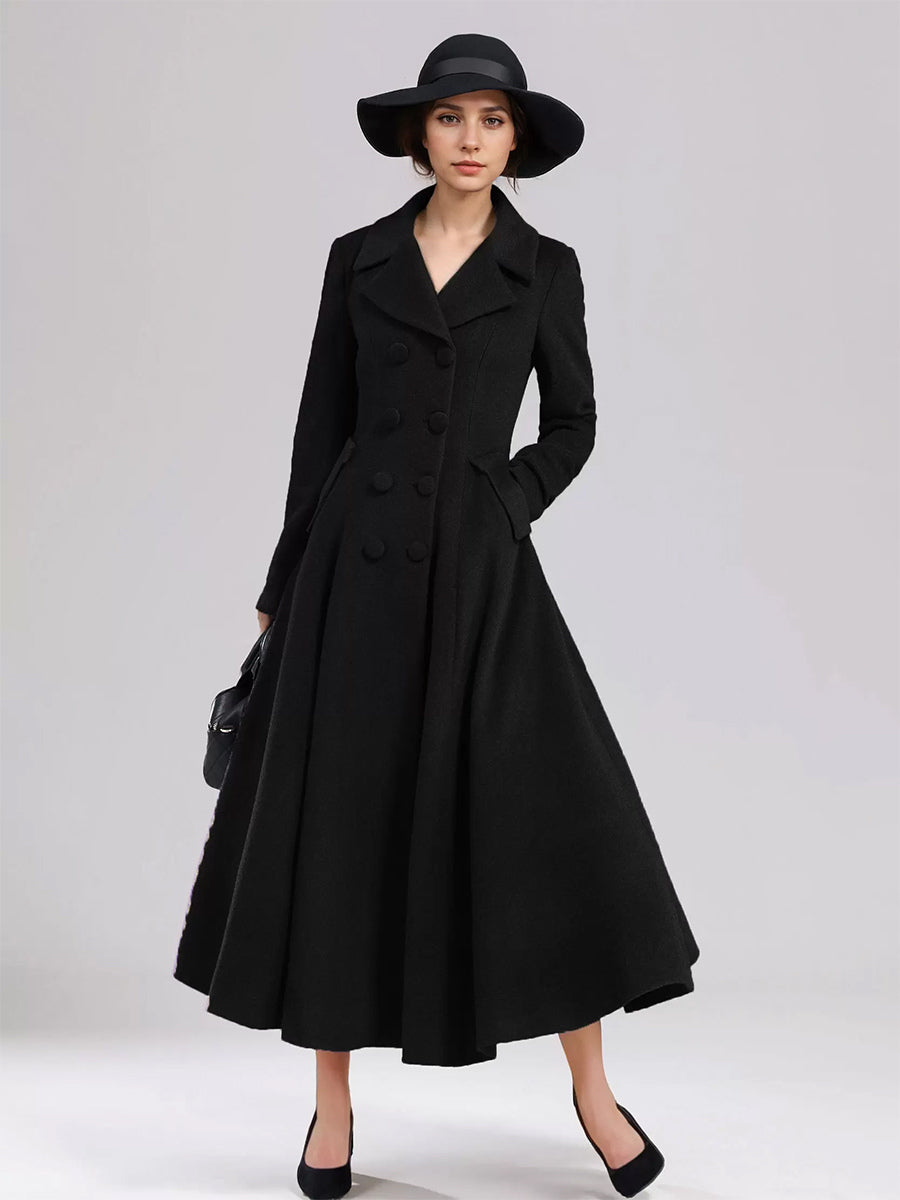 Double-Breasted Coat with Lapels in Navy – photo 9