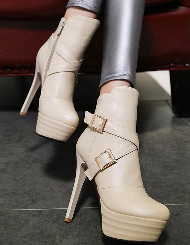 Stiletto Ankle Boots with Buckle in White – photo 3