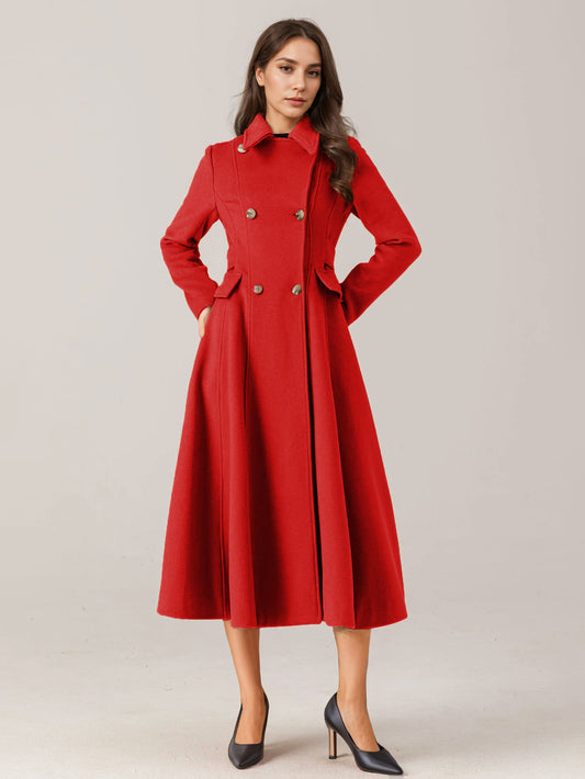 Double-Breasted Coat with Long Sleeves in Red – photo 1