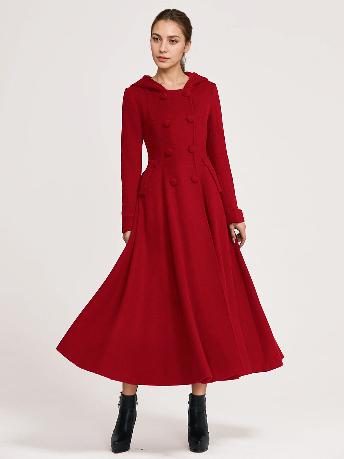Double-Breasted Coat with Hood in Navy – photo 6