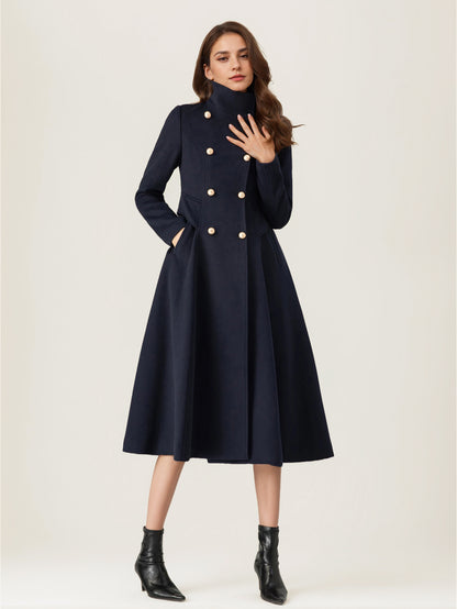 Double-Breasted Coat with Long Sleeves in Navy – photo 5