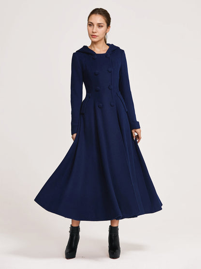 Double-Breasted Coat with Hood in Navy – photo 5