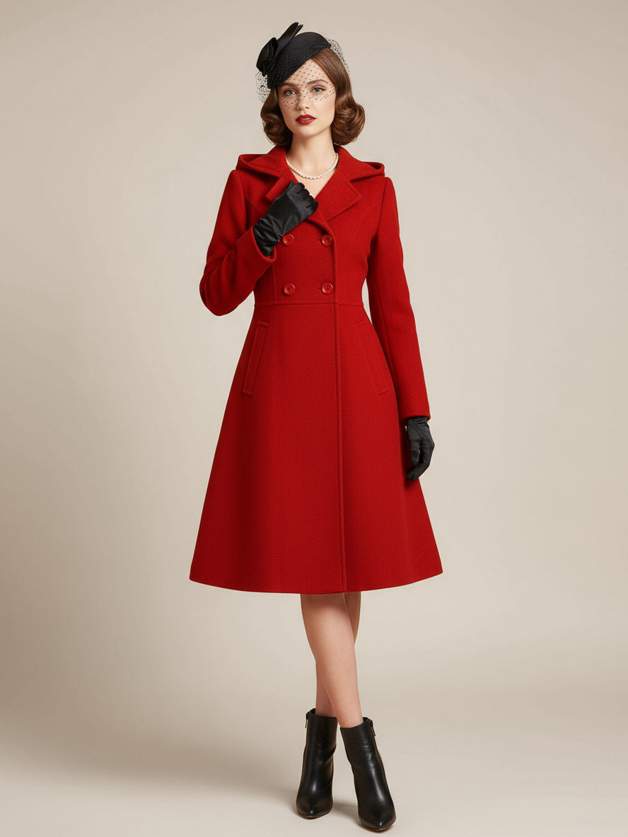 Double-Breasted Coat with Hood in Red – photo 5
