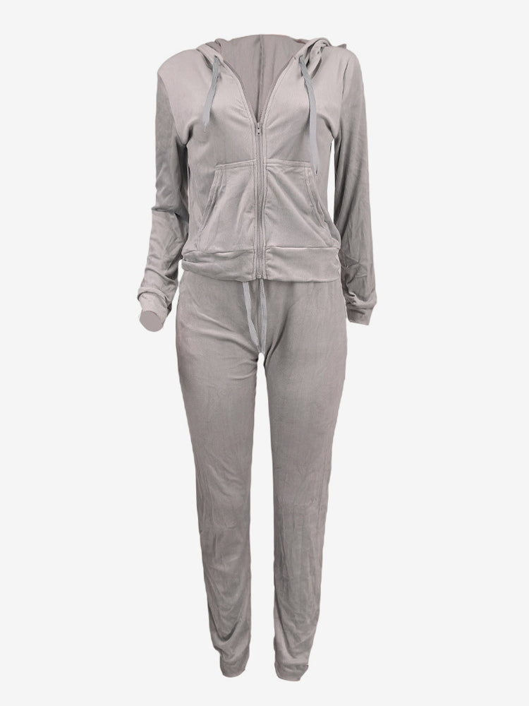 Zip-Up Two-Piece Set with Hood in Grey – photo 3