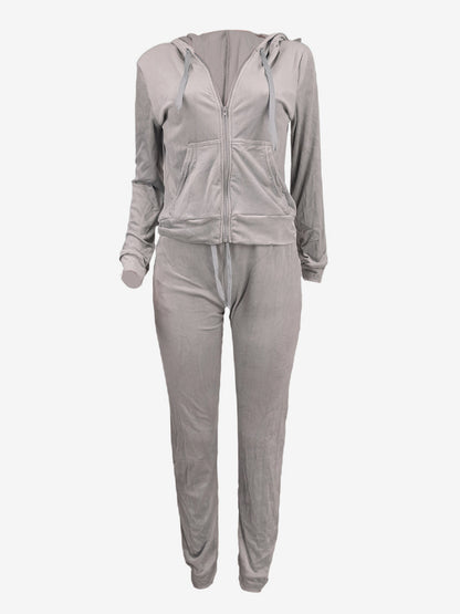 Zip-Up Two-Piece Set with Hood in Grey – photo 3