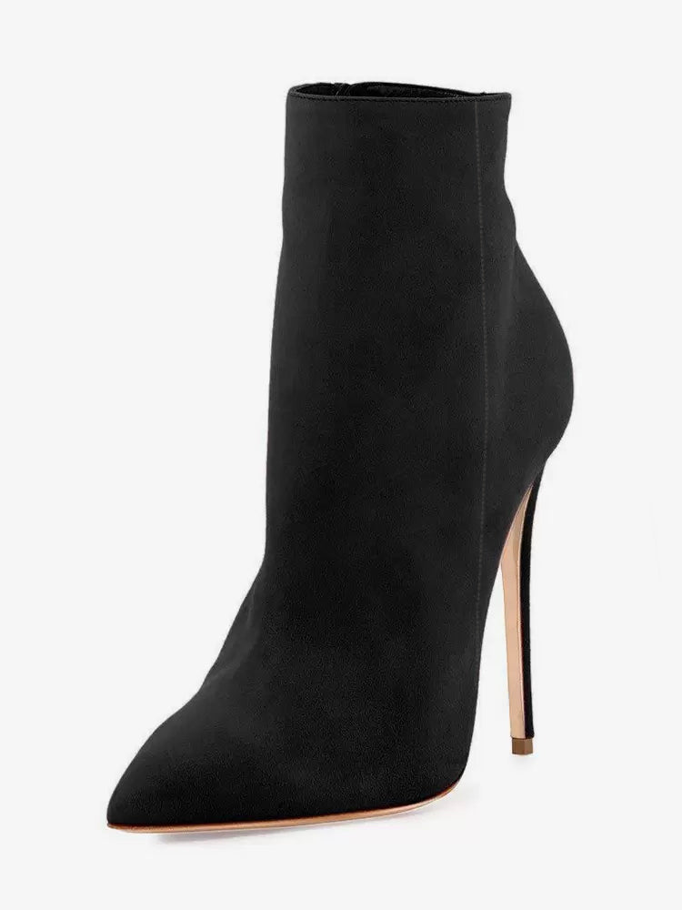 Pointed-Toe Stiletto Suede-Effect Ankle Boots in Brown – photo 6