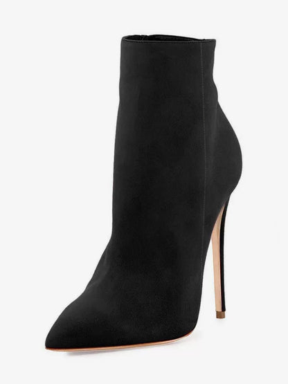 Pointed-Toe Stiletto Suede-Effect Ankle Boots in Brown – photo 6