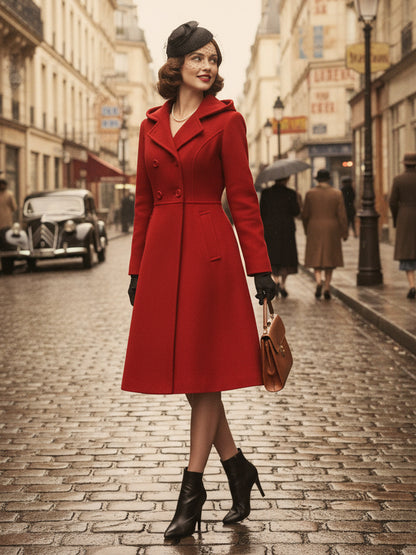 Double-Breasted Coat with Hood in Red – photo 8