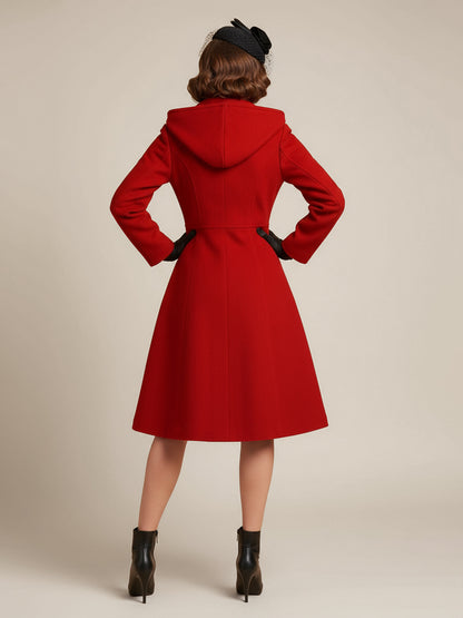 Double-Breasted Coat with Hood in Red – photo 2