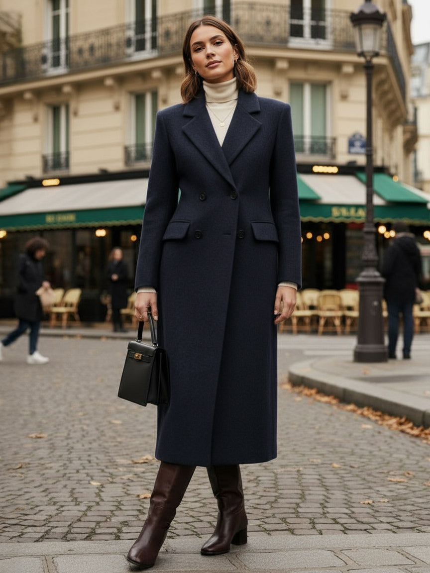 Double-Breasted Coat in Navy – photo 7