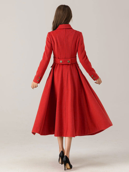 Double-Breasted Coat with Long Sleeves in Red – photo 2