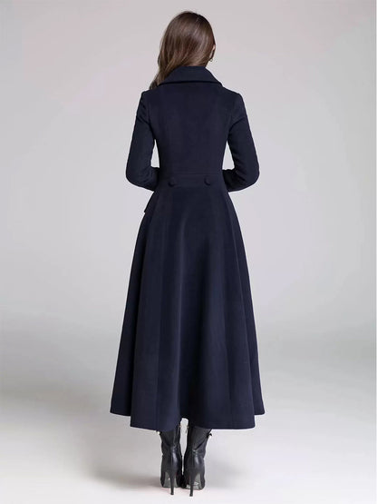 Double-Breasted Coat with Lapels in Navy – photo 2