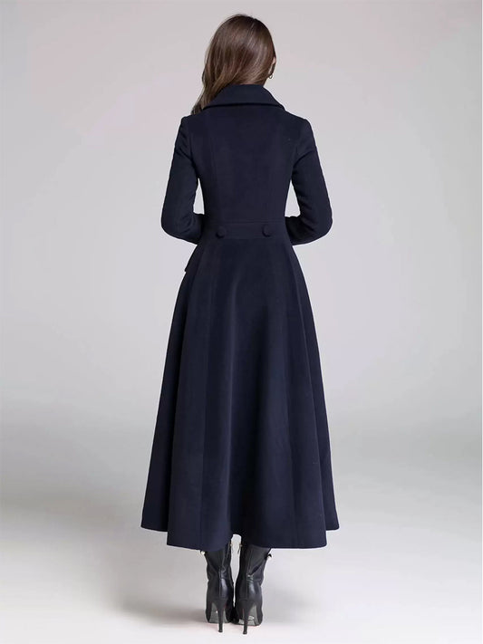 Double-Breasted Coat with Lapels in Navy – photo 2