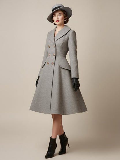 Double-Breasted Flared Coat with Long Sleeves in Red – photo 13