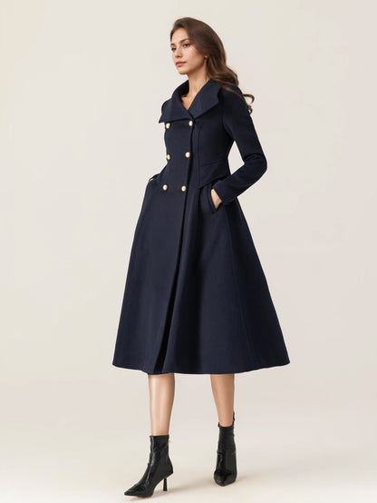 Double-Breasted Coat with Long Sleeves in Navy – photo 3