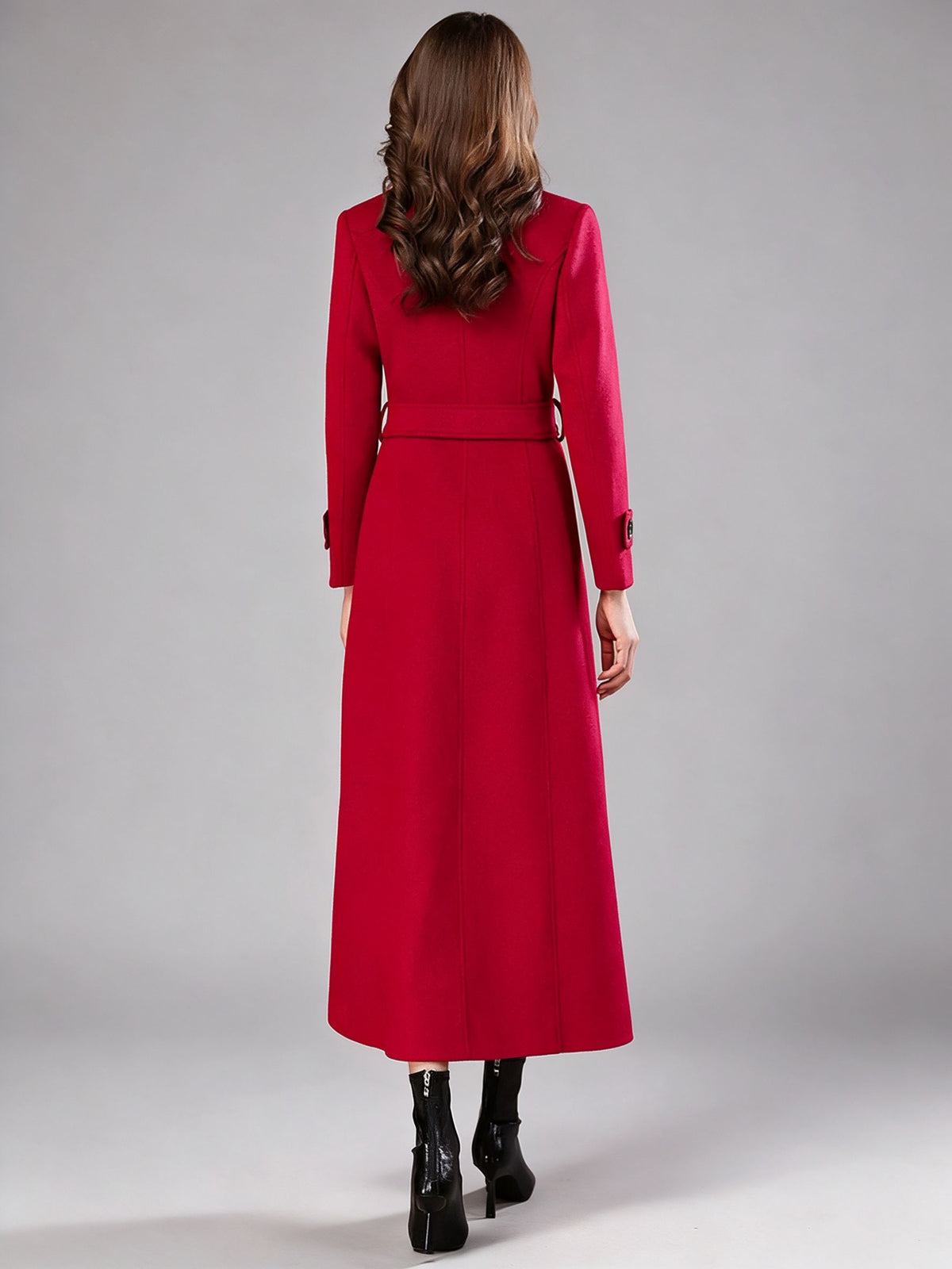 Double-Breasted Trench Coat with Long Sleeves in Red – photo 5