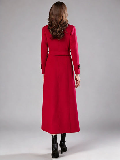 Double-Breasted Trench Coat with Long Sleeves in Red – photo 5