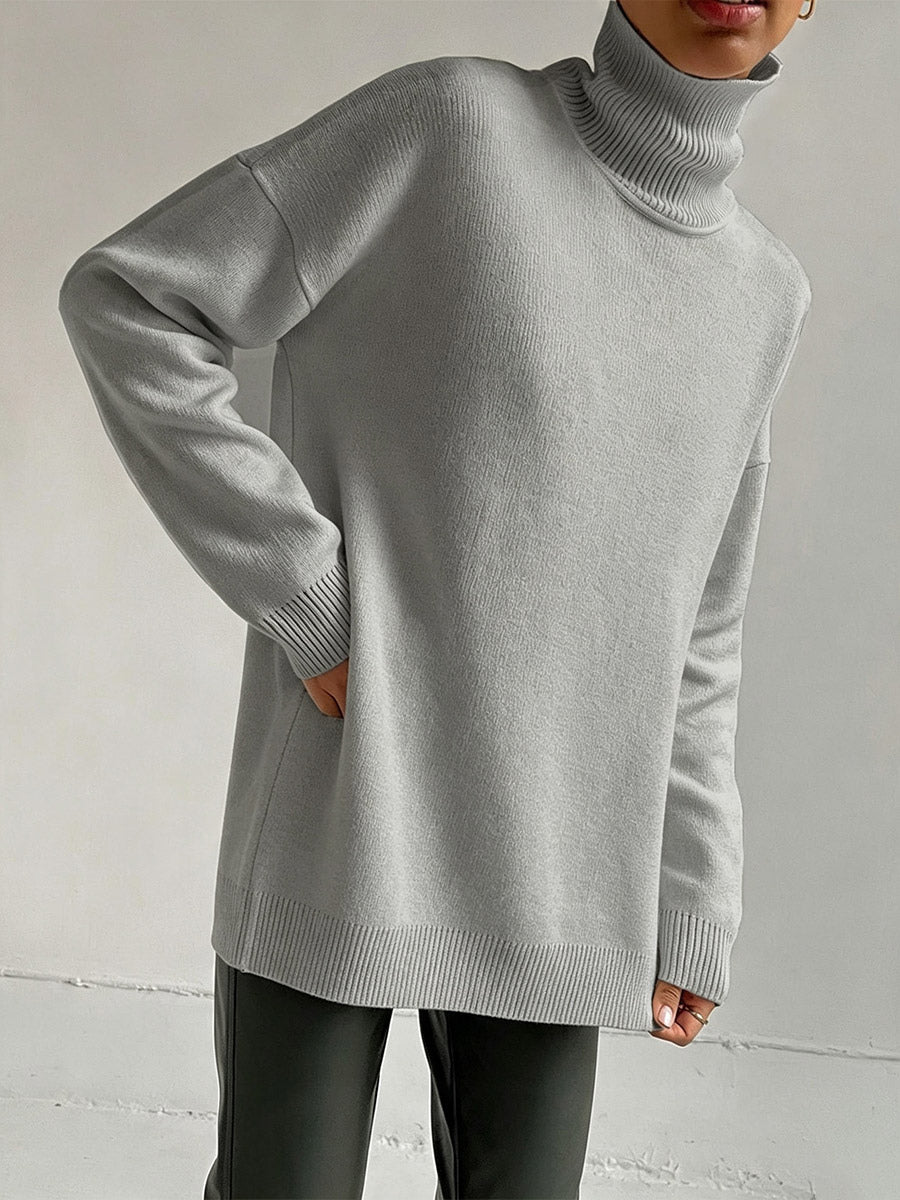 High-Neck Oversized Jumper with Long Sleeves in Black – photo 7
