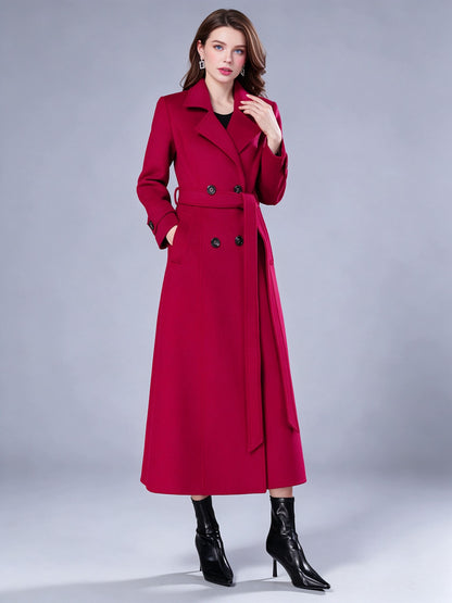 Double-Breasted Trench Coat with Long Sleeves in Red – photo 3