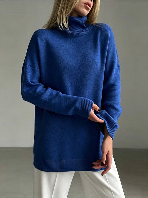 High-Neck Oversized Jumper with Long Sleeves in Black – photo 6