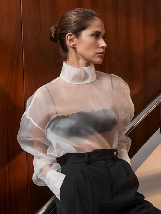 Shirt with Long Sleeves and Buttons in White – photo 2