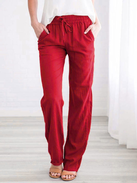 Lace-Up Trousers with Lace Trim in Burgundy – photo 1